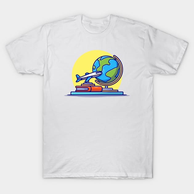 Miniature Plane with Book And Globe Cartoon Vector Icon Illustration T-Shirt by Catalyst Labs